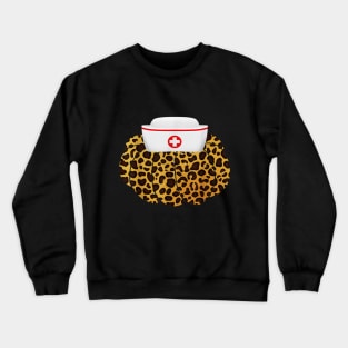 Halloween Costume Nurse Hat Leopard Print Pumpkin Crewneck Sweatshirt